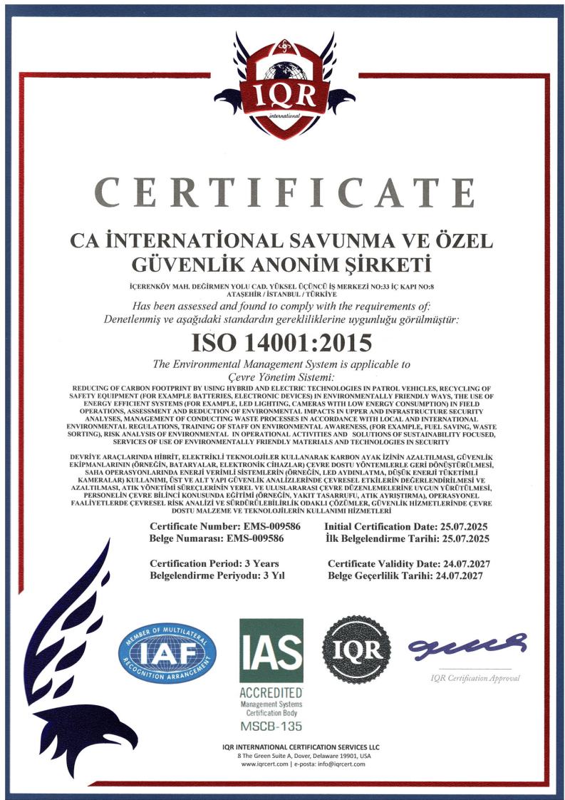 ISO 14001 Çevre Yönetim Sistemi Sertifikası - CA International